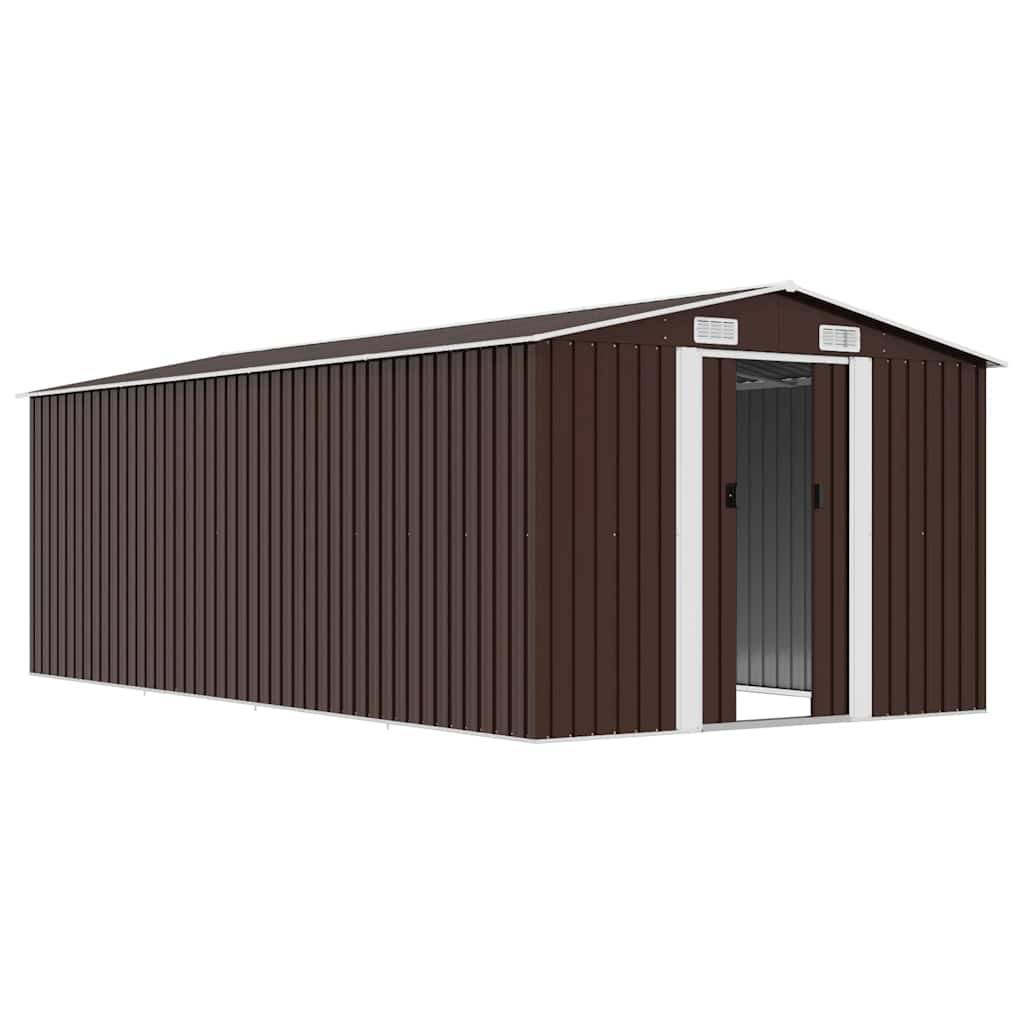 PANGIVO - Abri de jardin avec double porte coulissante - Acier galvanisé - Marron - 257x489x181 cm - Surface au sol 11,64m² - PANGIVO - Image 4