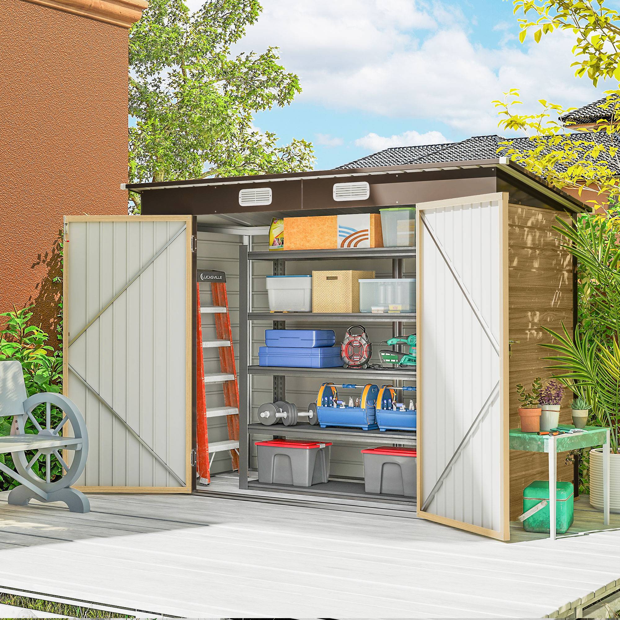 Sans Marque - Abri Jardin Métal 3m² Facile Monter Cabane Jardin Acier Galvanisé Améliorée Chêne - Image 3