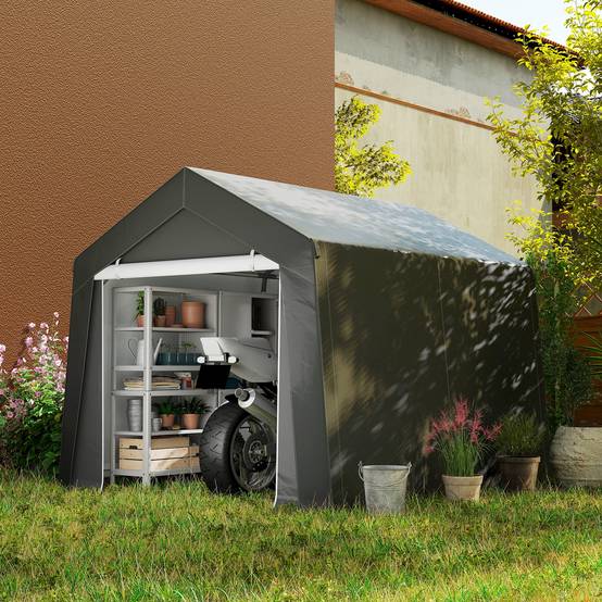 Abri de jardin tente de stockage portable pour extérieur avec cadre en acier galvanisé et grande porte 3 x 3 m gris - Image 3