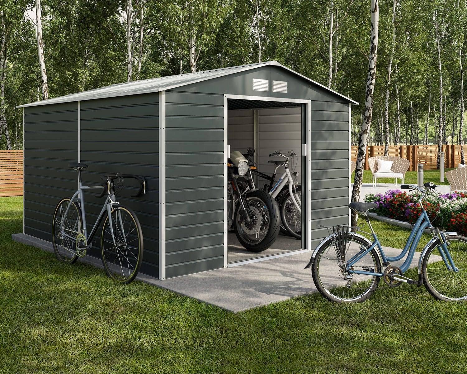 Trigano Jardin - Abri de jardin métal gris 8,25 m2 + kit d'ancrage - Image 1