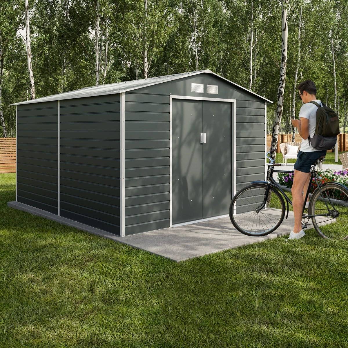 Trigano Jardin - Abri de jardin métal gris 8,25 m2 + kit d'ancrage - Image 4