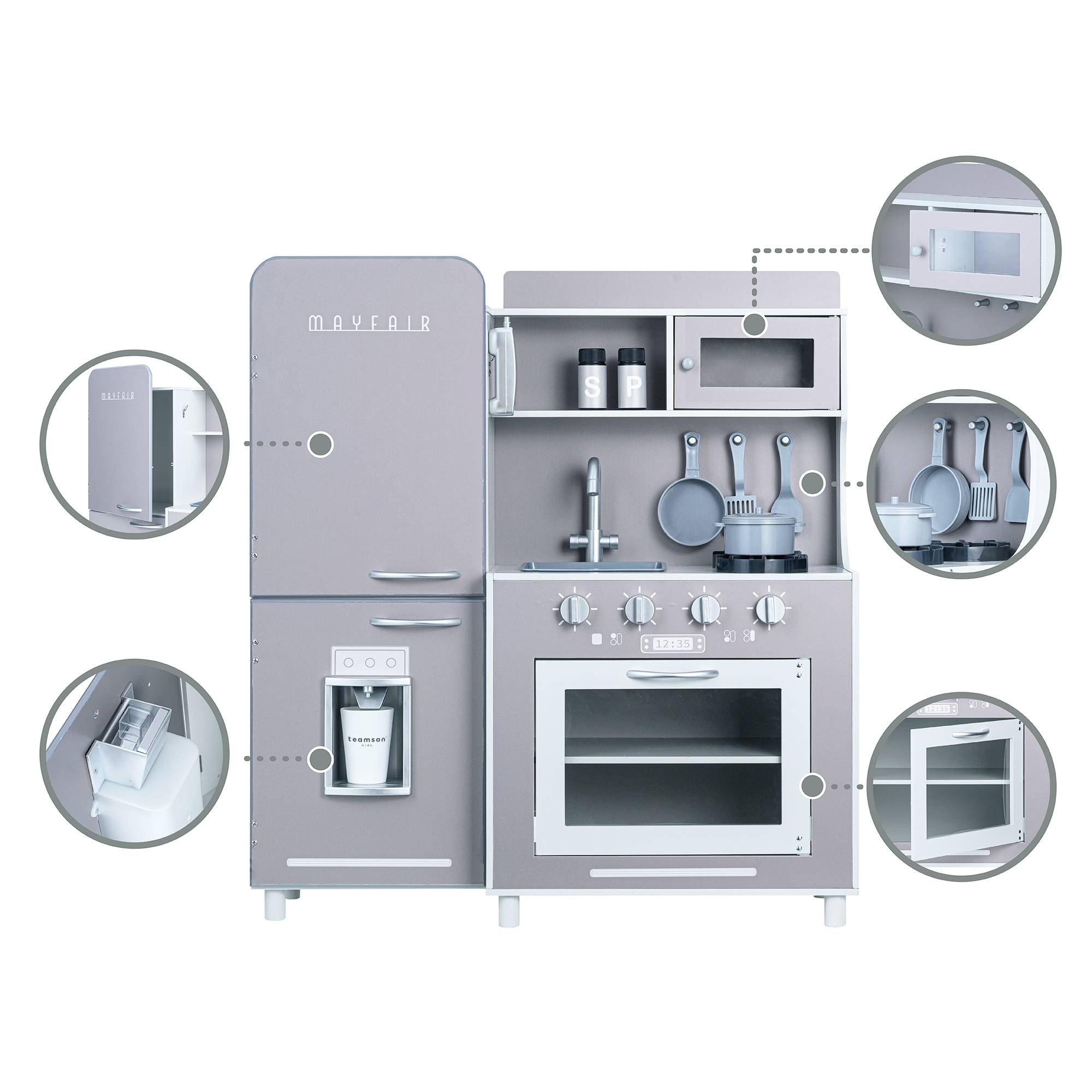 Cuisine en bois pour enfants 92.7cm, Gris Teamson Kids - Image 2
