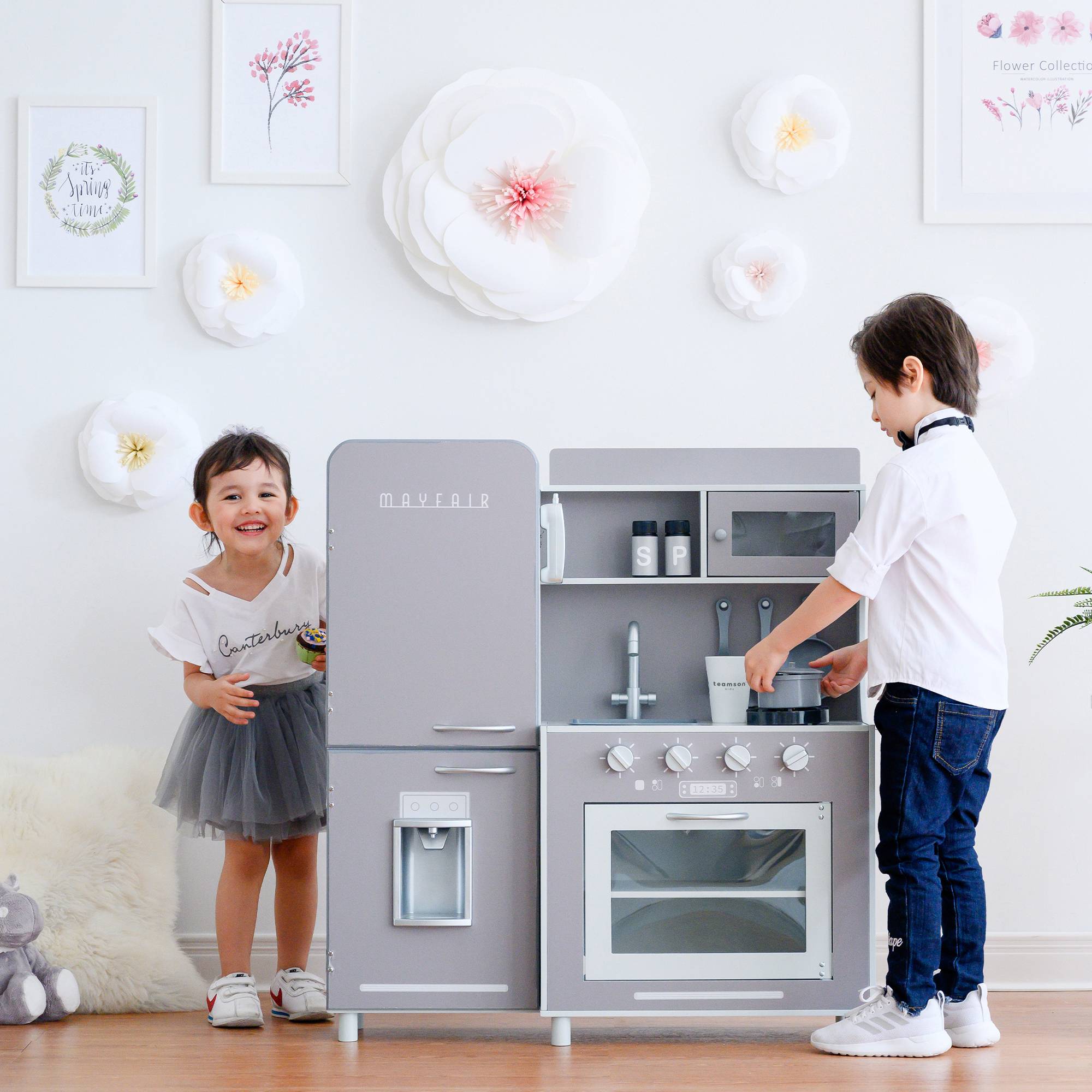 Cuisine en bois pour enfants 92.7cm, Gris Teamson Kids - Image 4