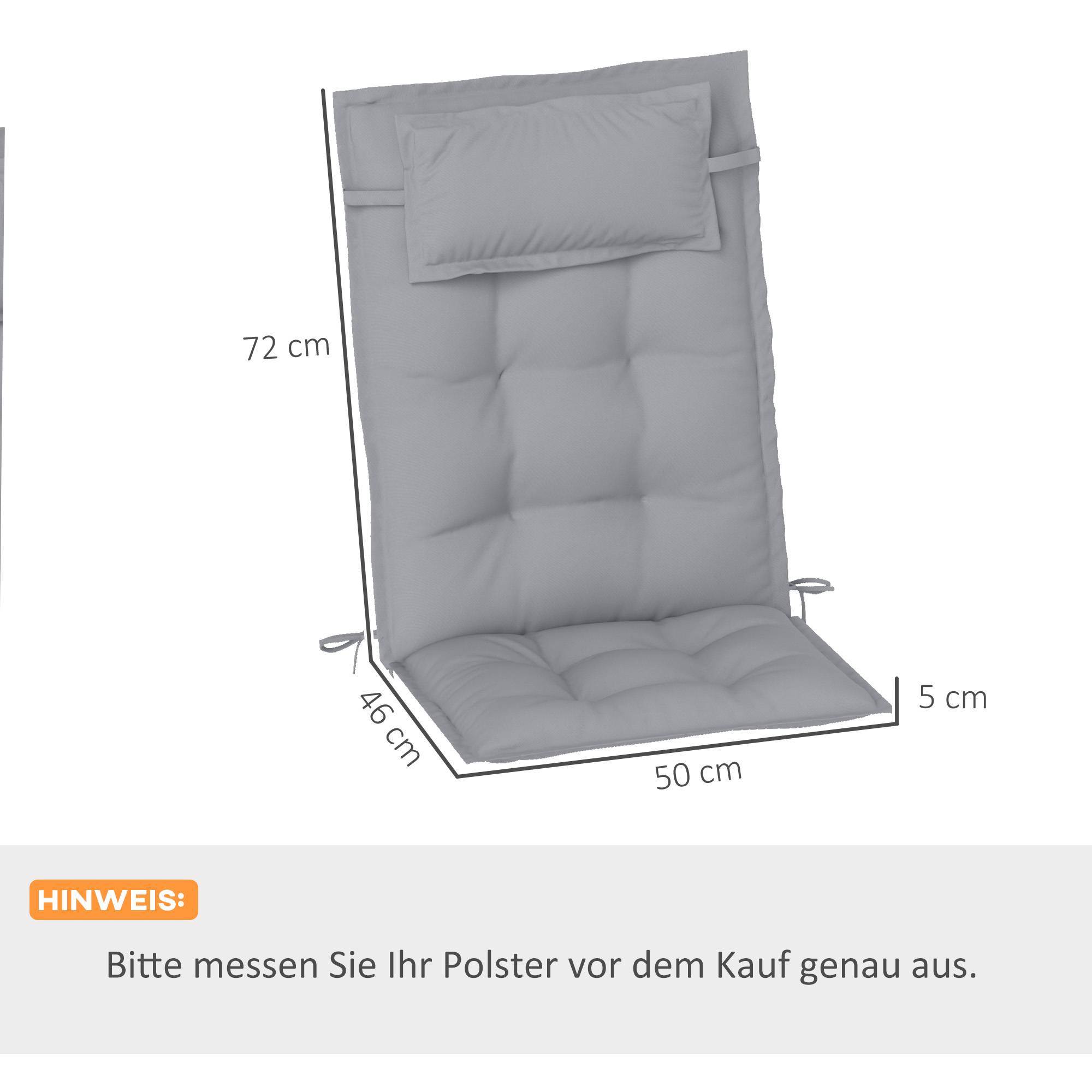 Ensemble de 2 coussins pour chaise longue, résistant à l'eau, 50 x 116 x 5 cm, Gris clair - PANGIVO - Image 3
