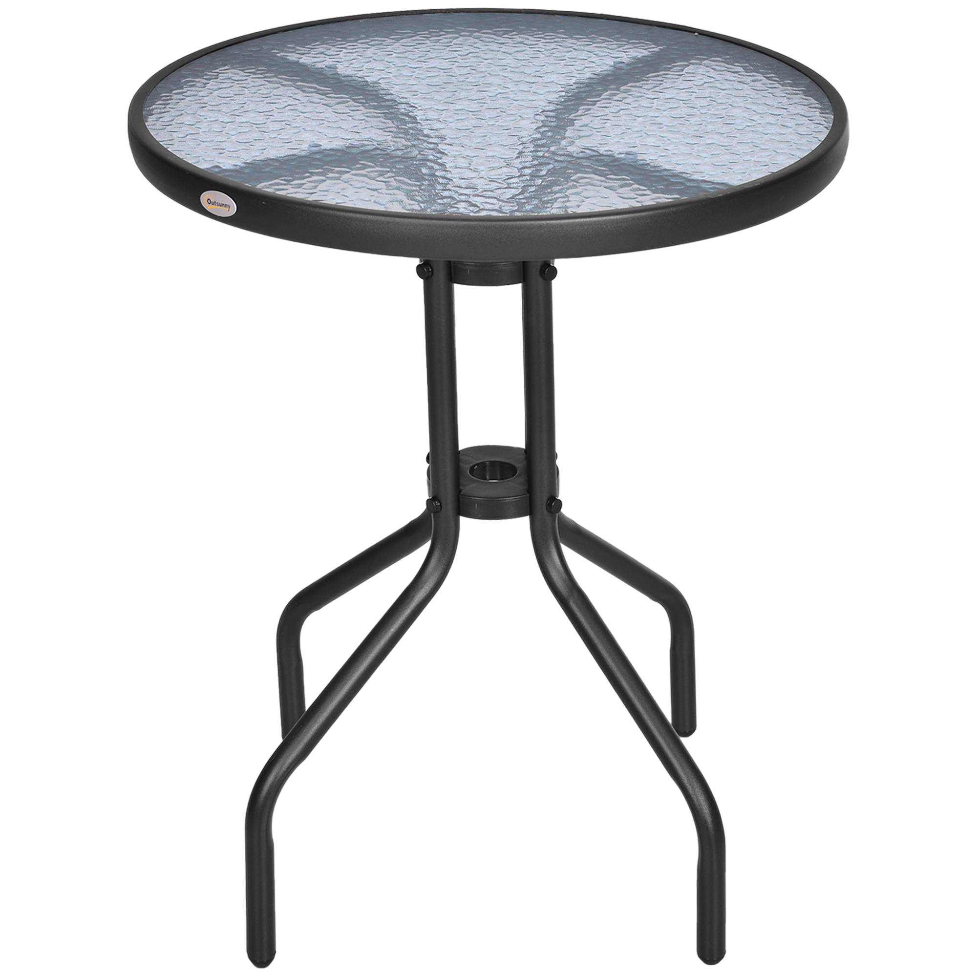 PANGIVO - Table de jardin ronde en métal avec verre de sécurité, noir 60 x 60 x 70 cm - PANGIVO - Image 1