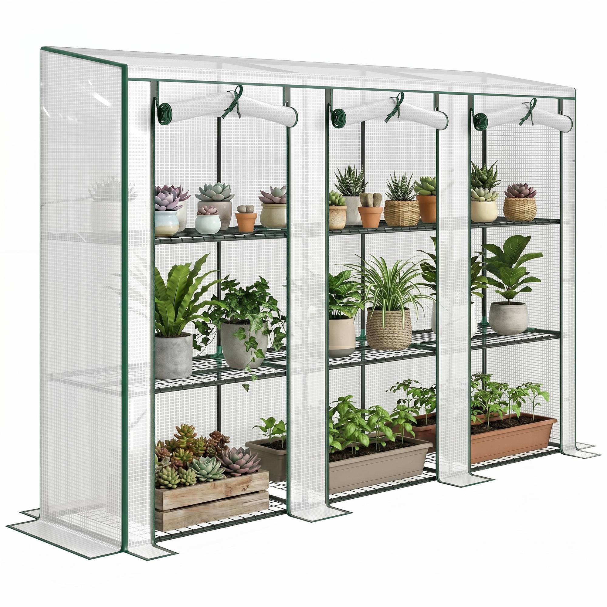 Sans Marque - Serre de jardin avec étagères à 3 niveaux serre de balcon 3 portes enroulables zippées 215 x 46 x 151 cm blanc - Image 1
