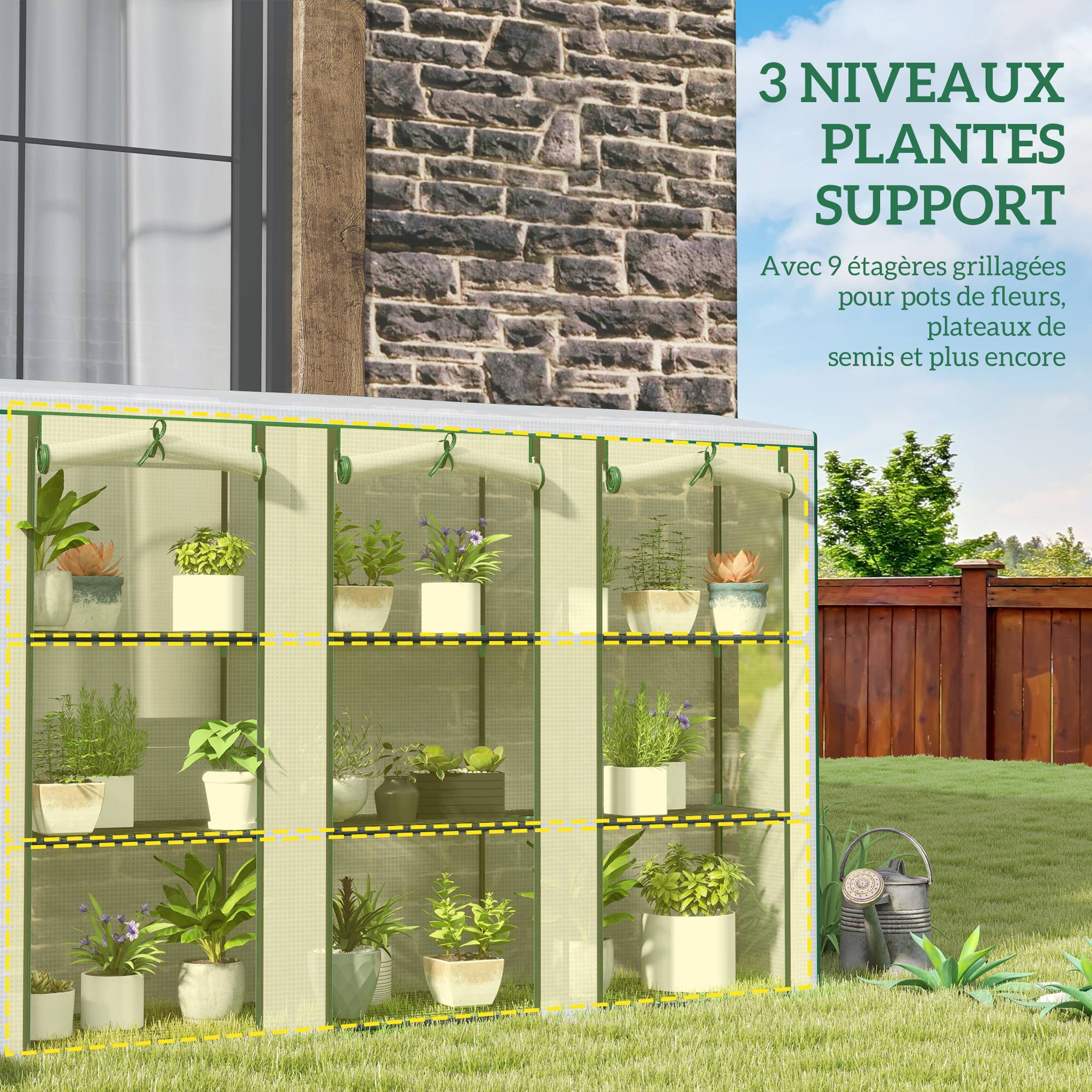 Sans Marque - Serre de jardin avec étagères à 3 niveaux serre de balcon 3 portes enroulables zippées 215 x 46 x 151 cm blanc - Image 7