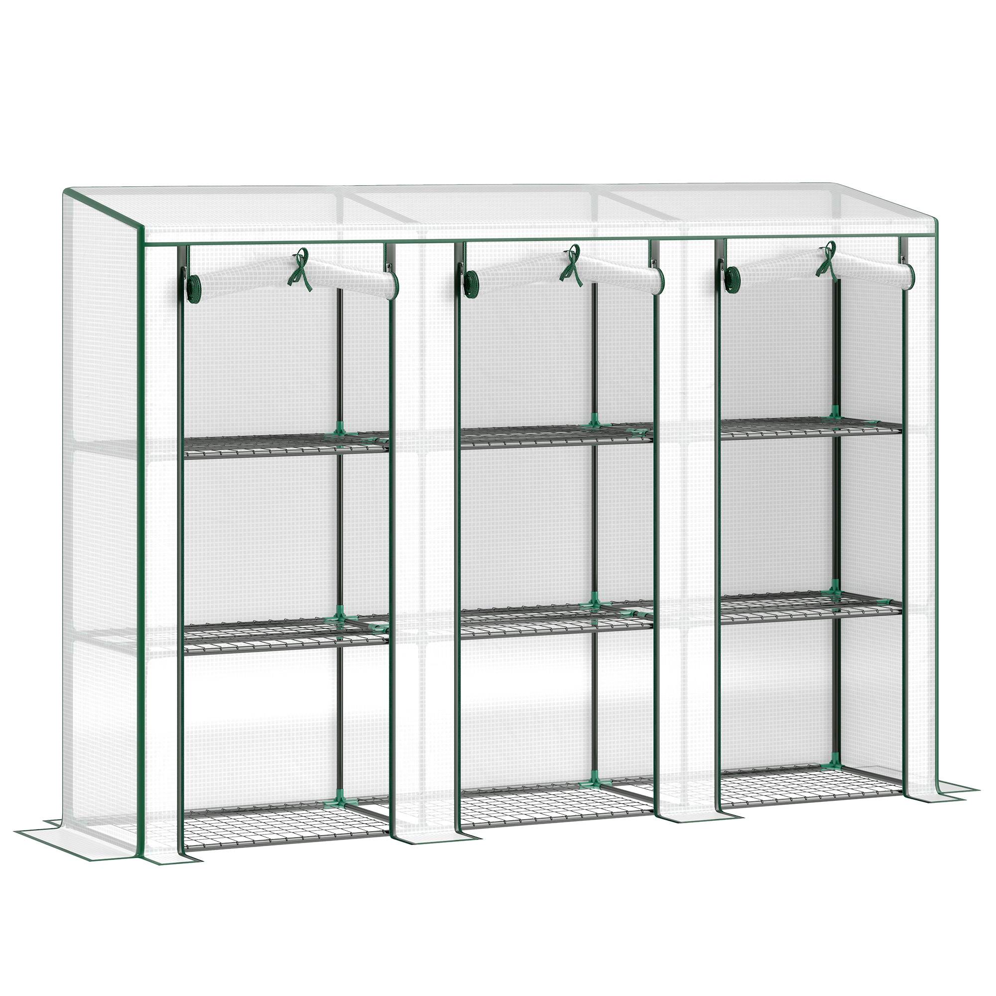Sans Marque - Serre de jardin avec étagères à 3 niveaux serre de balcon 3 portes enroulables zippées 215 x 46 x 151 cm blanc - Image 2