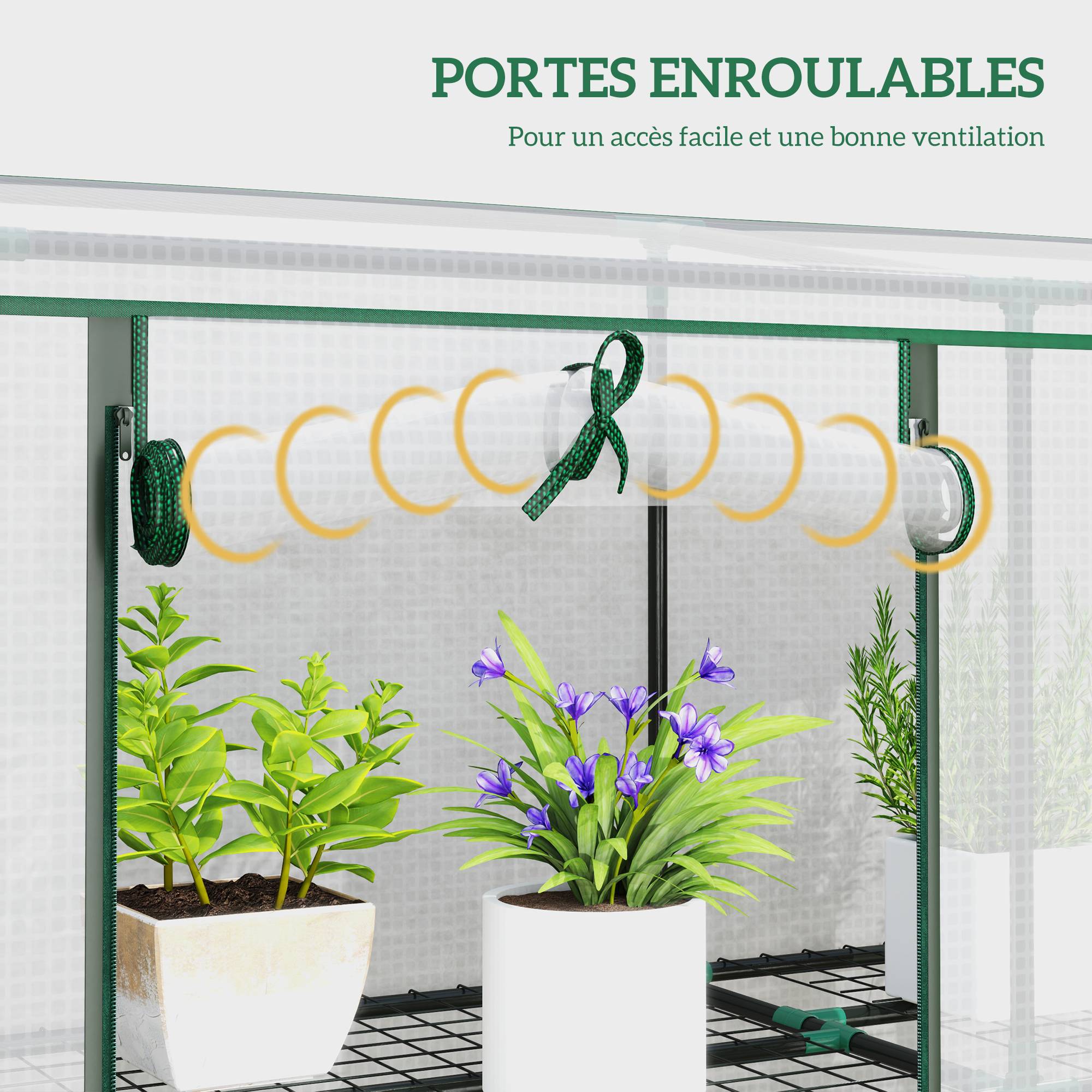 Sans Marque - Serre de jardin avec étagères à 3 niveaux serre de balcon 3 portes enroulables zippées 215 x 46 x 151 cm blanc - Image 8