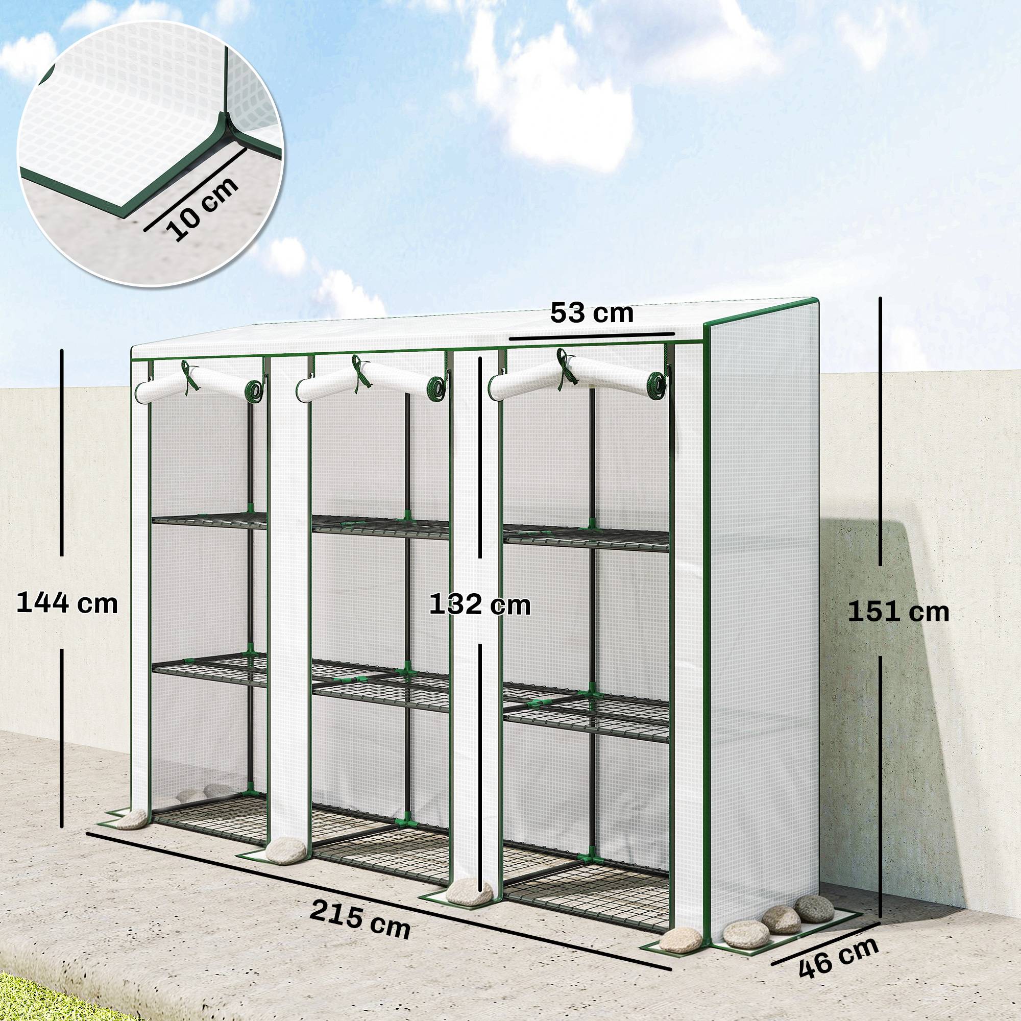 Sans Marque - Serre de jardin avec étagères à 3 niveaux serre de balcon 3 portes enroulables zippées 215 x 46 x 151 cm blanc - Image 5