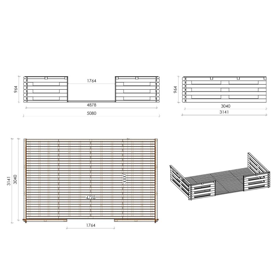 Altanka - Terrasse en bois avec balustrade pour abri en bois - 15m2 - 5m x 3m - couleur: naturel - DOM616 - ALTANKA - Image 2