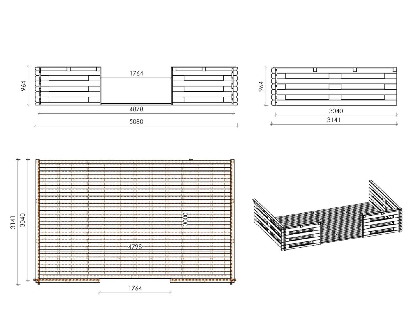 Altanka - Terrasse en bois avec balustrade pour abri en bois - 15m2 - 5m x 3m - couleur: naturel - DOM616 - ALTANKA - Image 2