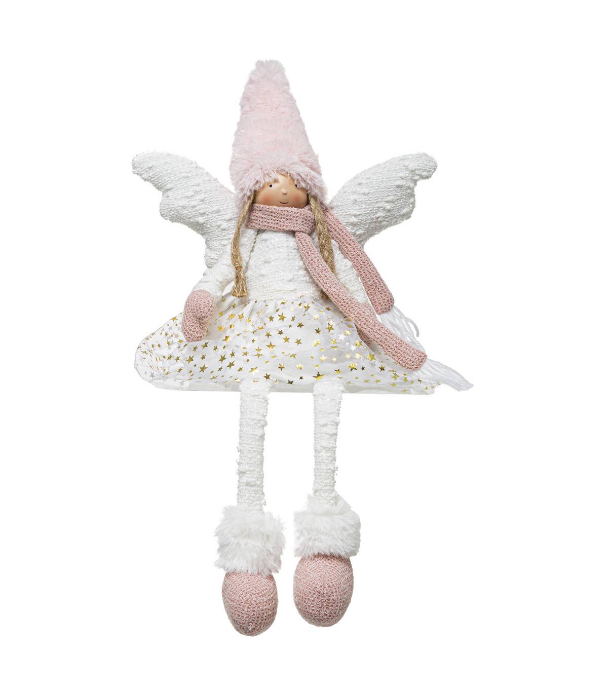 Fééric Lights & Christmas - Déco de Noël Poupée Ange rose longues jambes H 56 cm