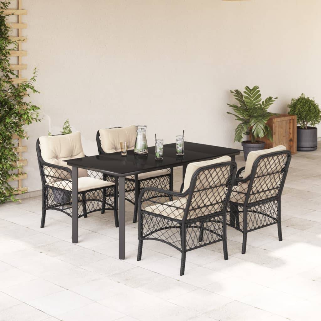 ComfortXL - Table et Chaises de Jardin 4 Personnes, Résine Tressée Noire et Coussins Blanc Crème, 160x80cm – ComfortXL Outdoor Living - Image 1