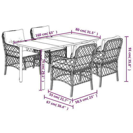 ComfortXL - Table et Chaises de Jardin 4 Personnes, Résine Tressée Noire et Coussins Blanc Crème, 160x80cm – ComfortXL Outdoor Living - Image 7