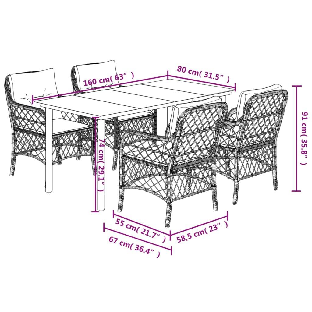 ComfortXL - Table et Chaises de Jardin 4 Personnes, Résine Tressée Noire et Coussins Blanc Crème, 160x80cm – ComfortXL Outdoor Living - Image 7