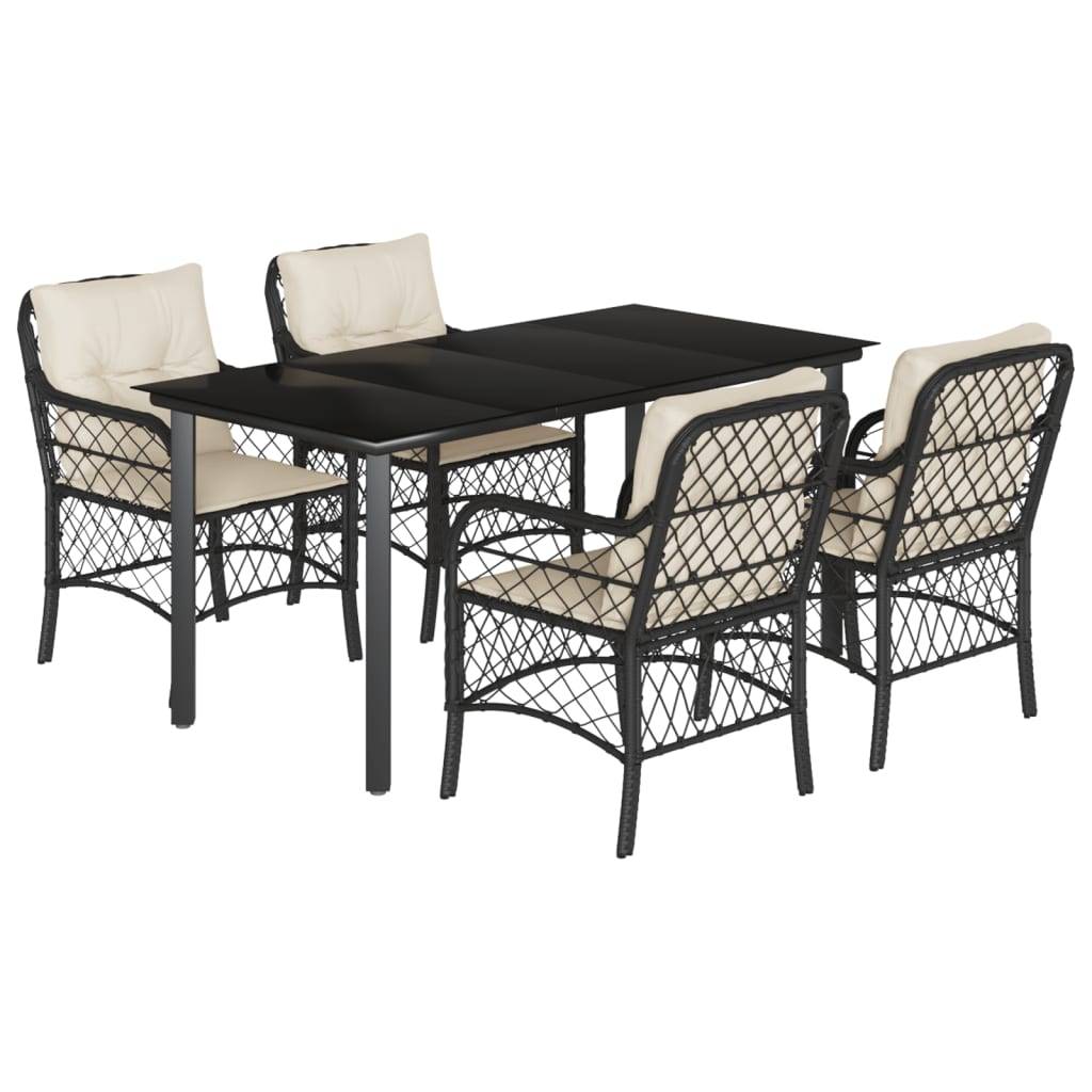 ComfortXL - Table et Chaises de Jardin 4 Personnes, Résine Tressée Noire et Coussins Blanc Crème, 160x80cm – ComfortXL Outdoor Living - Image 2