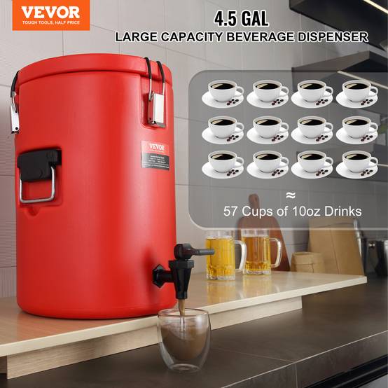 VEVOR Distributeur boissons isotherme 17,2 L, eau chaude/froide non électrique. Inox, camping. - Image 2