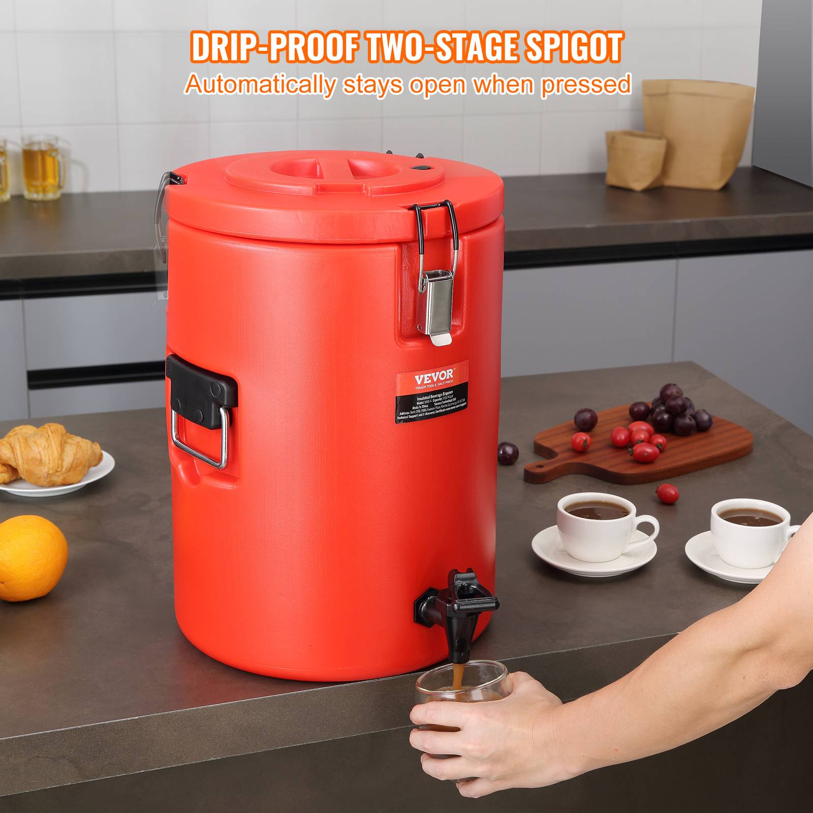 VEVOR Distributeur boissons isotherme 17,2 L, eau chaude/froide non électrique. Inox, camping. - Image 5