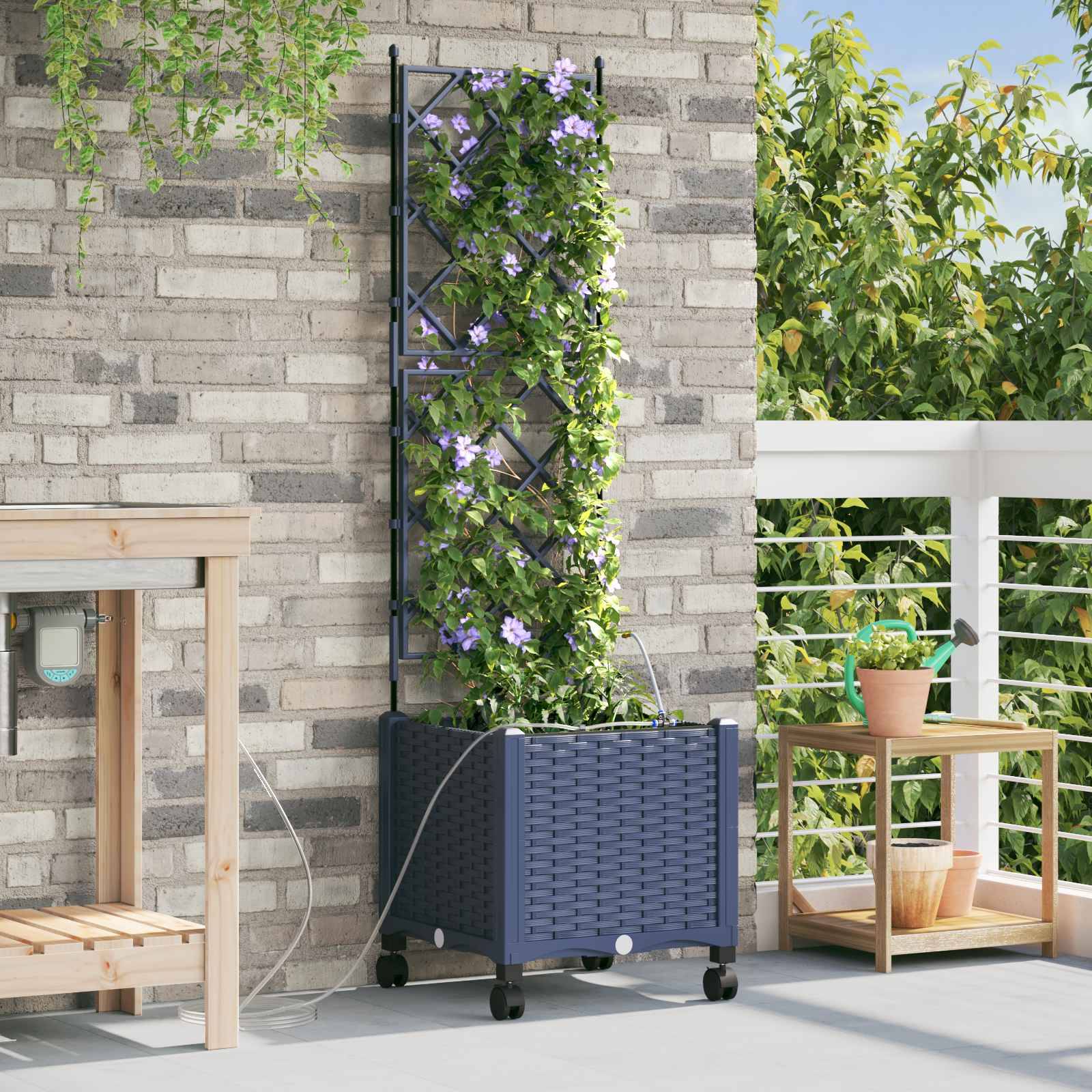 ComfortXL - Jardinière sur roues polypropylène jardin terrasse système irrigation plantes 40x40x148 gris - ComfortXL Outdoor Living - Image 1