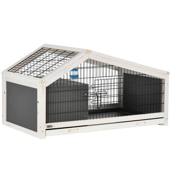 Clapier en bois avec niche et enclos pour 1 lapin, 90 x 53 x 50 cm, gris foncé - Image 2