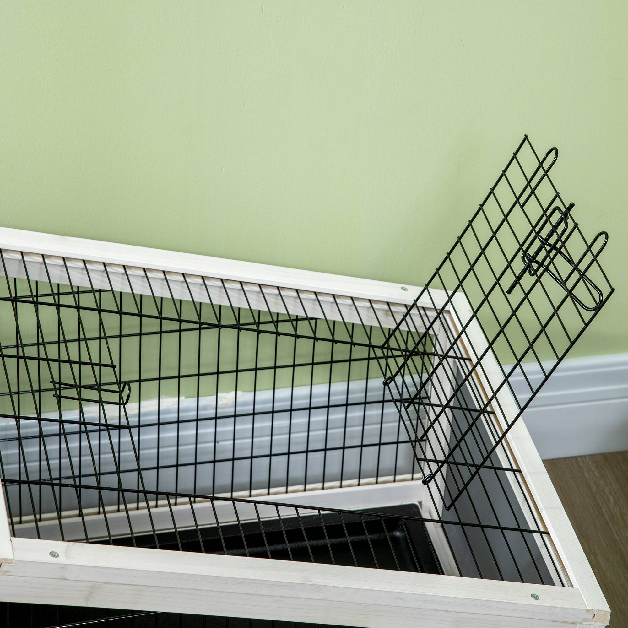 Clapier en bois avec niche et enclos pour 1 lapin, 90 x 53 x 50 cm, gris foncé - Image 10
