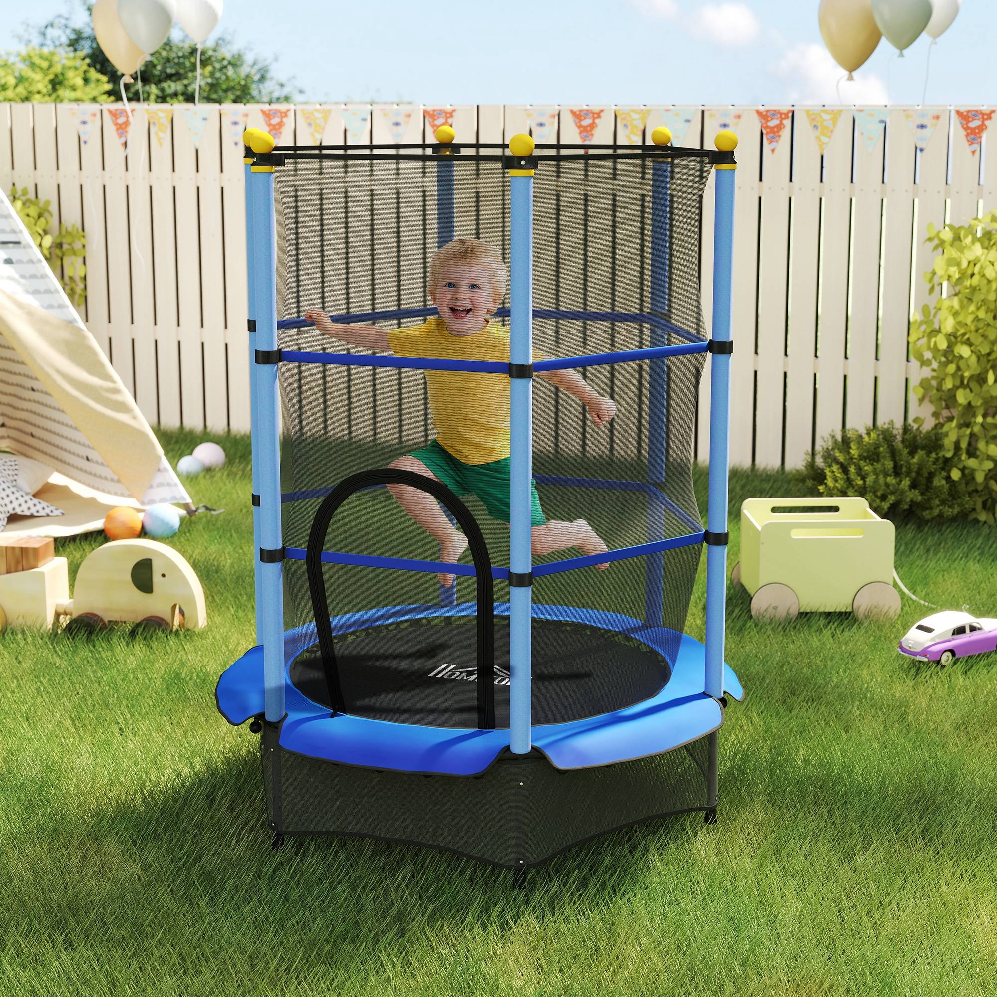 Trampoline Enfant Ø 1,40 × 1,90H m Filet de sécurité Porte zipée Couvre-Ressorts 6 poteaux rembourrés Inclus - Image 3