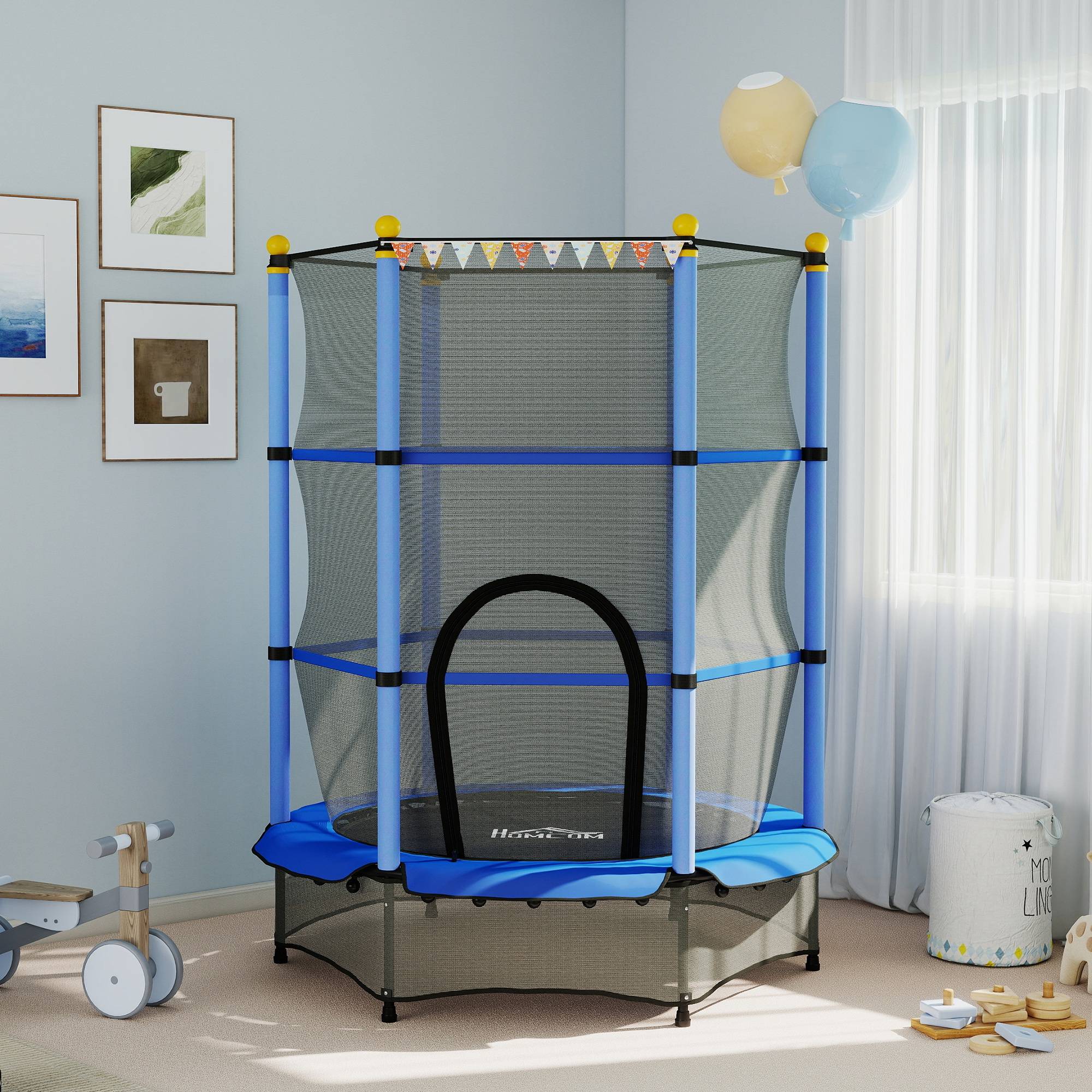 Trampoline Enfant Ø 1,40 × 1,90H m Filet de sécurité Porte zipée Couvre-Ressorts 6 poteaux rembourrés Inclus - Image 4