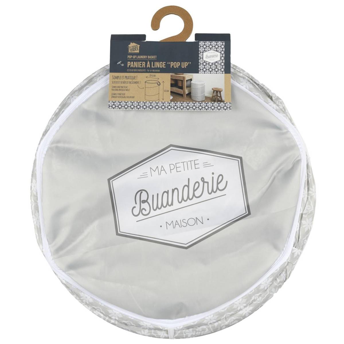Panier à Linge Pop Up "Ma Petite Buanderie" 60cm Beige - Image 8