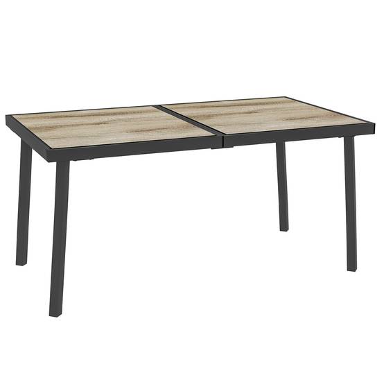 PANGIVO - Table de jardin rectangulaire en acier avec surface imitation bois, gris, 145 x 85 x 72 cm - PANGIVO - Image 1