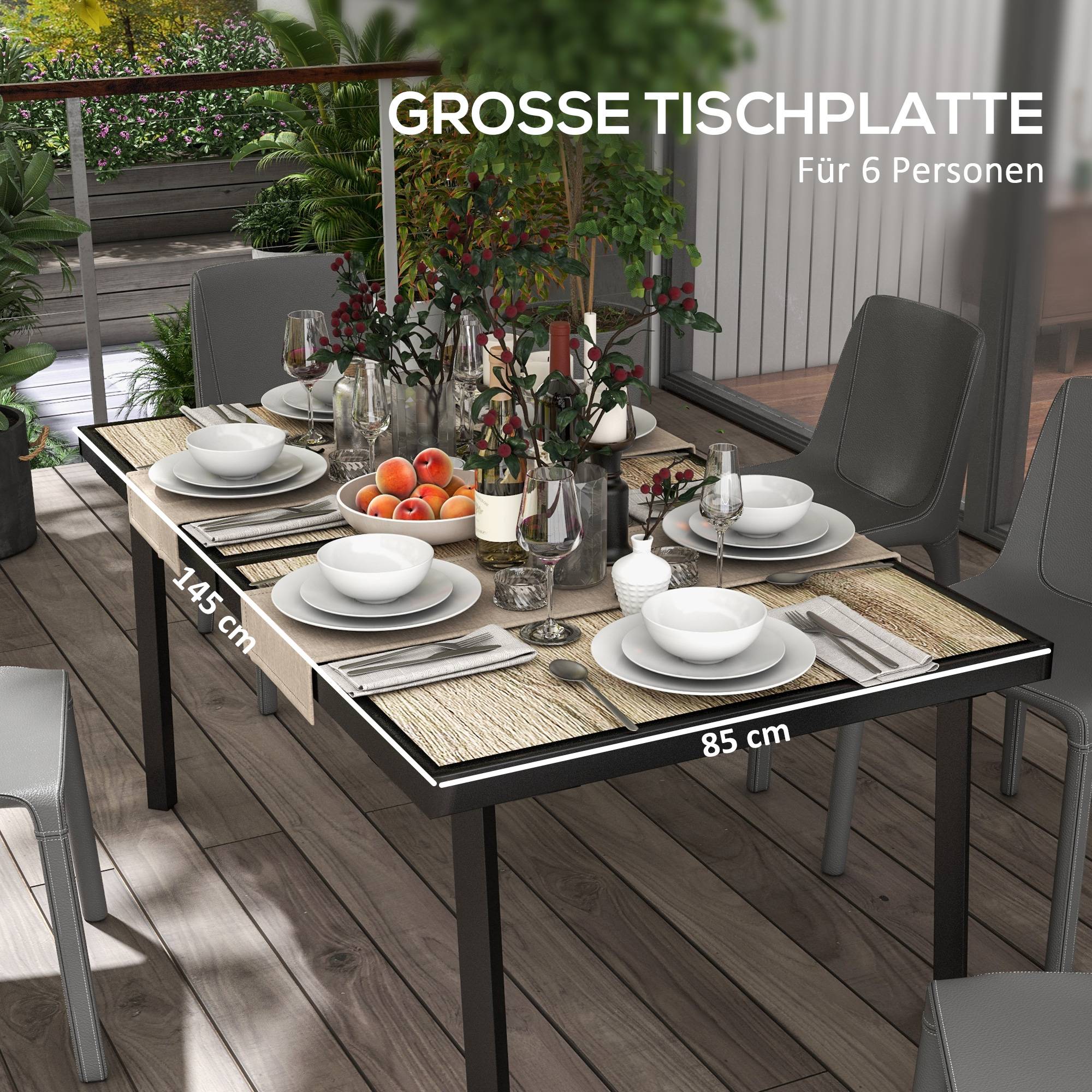 PANGIVO - Table de jardin rectangulaire en acier avec surface imitation bois, gris, 145 x 85 x 72 cm - PANGIVO - Image 6