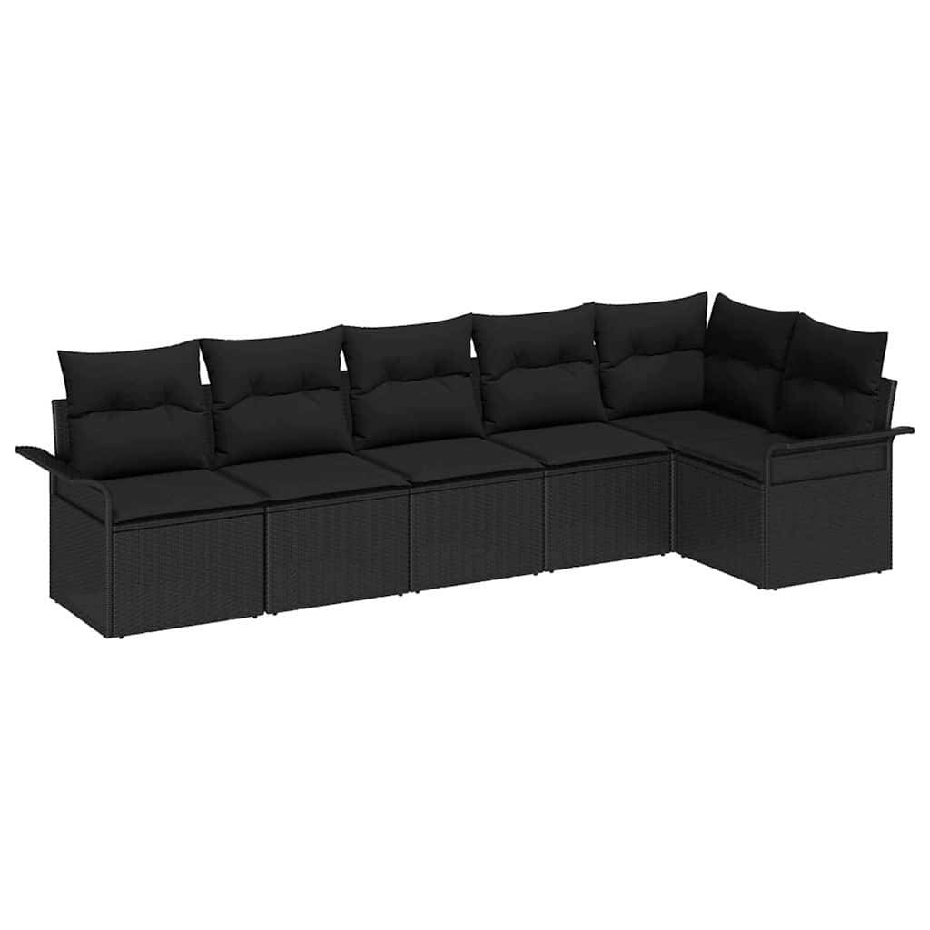 Salon de jardin 6 places en poly rotin avec rangement intégré et coussins Noir – ComfortXL Outdoor Living - Image 2