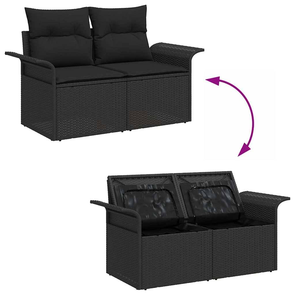 Salon de jardin 6 places en poly rotin avec rangement intégré et coussins Noir – ComfortXL Outdoor Living - Image 3