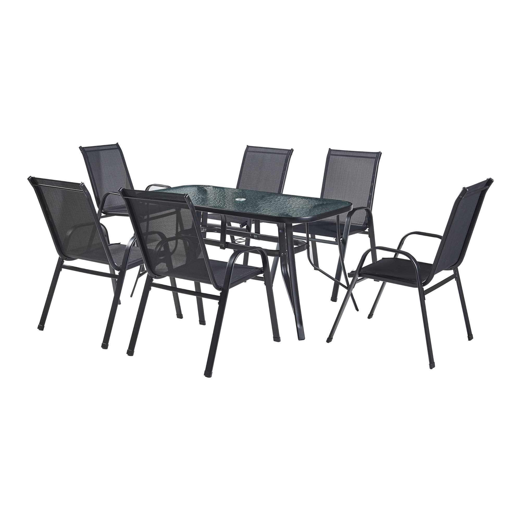 Casa.Pro - Salon de jardin 7 pièces Aradeo avec table à manger et 6 chaises acier verre trempé textilène casa.pro - Image 1