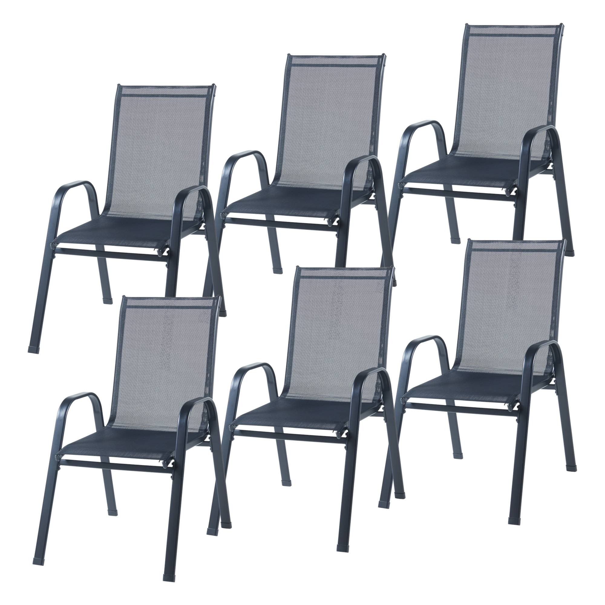 Casa.Pro - Salon de jardin 7 pièces Aradeo avec table à manger et 6 chaises acier verre trempé textilène casa.pro - Image 8
