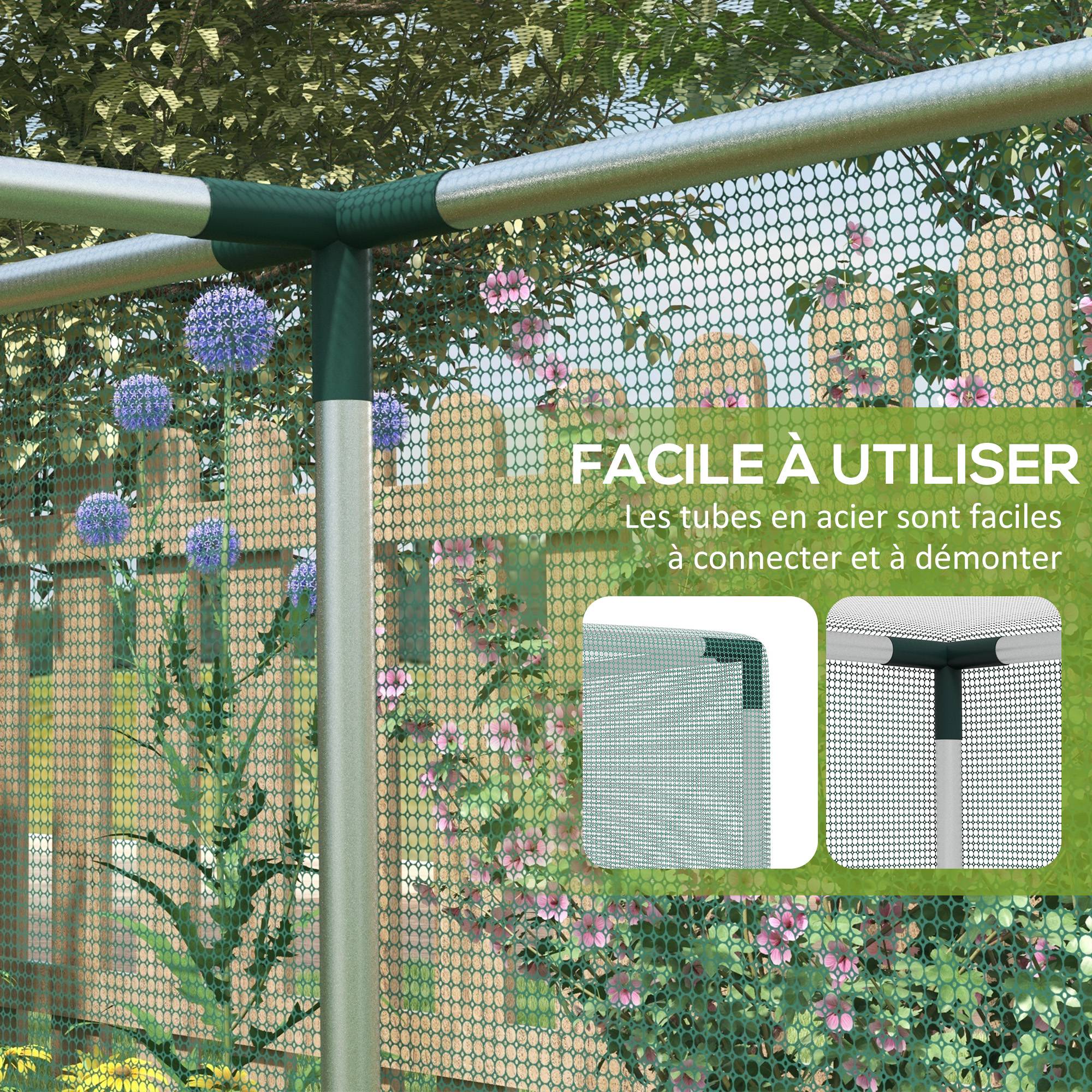 Cage culture serre de jardin acier HDPE potager protection plantes porte zippée 240x110cm vert - ComfortXL Outdoor Living - Image 7