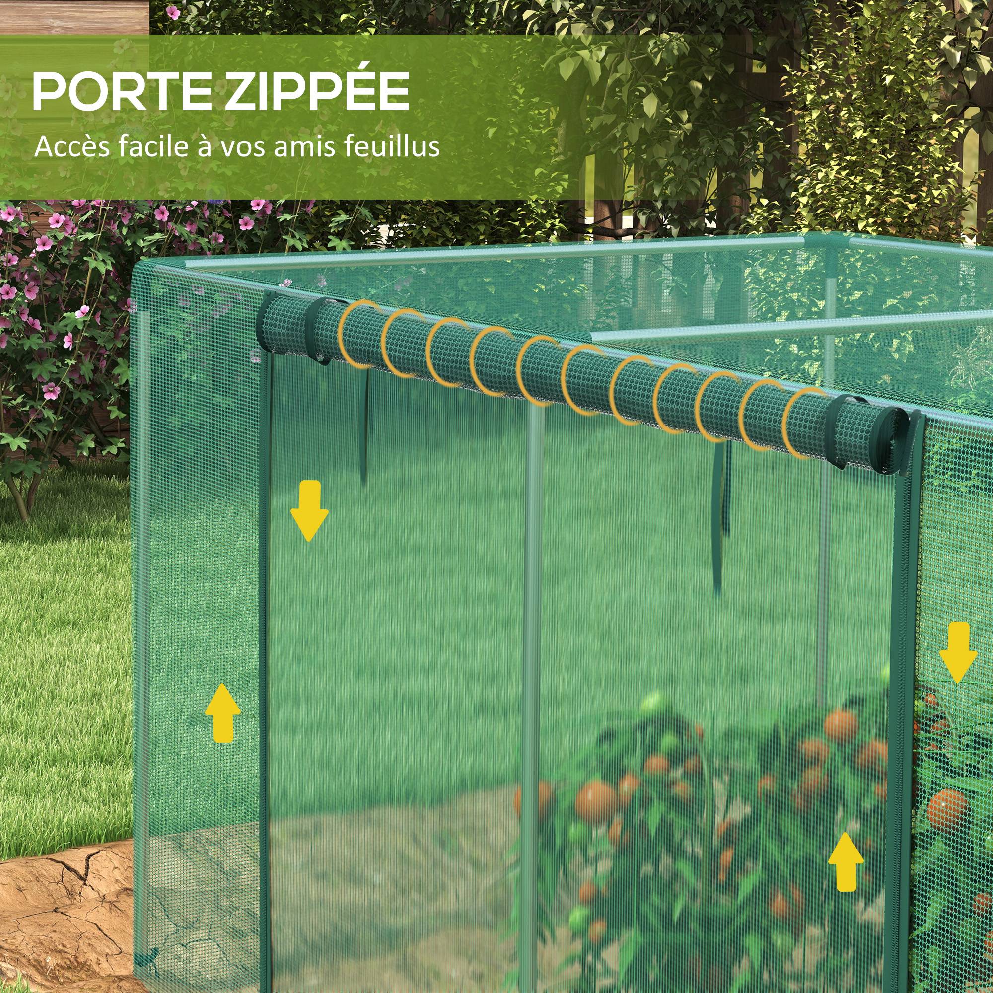 Cage culture serre de jardin acier HDPE potager protection plantes porte zippée 240x110cm vert - ComfortXL Outdoor Living - Image 9