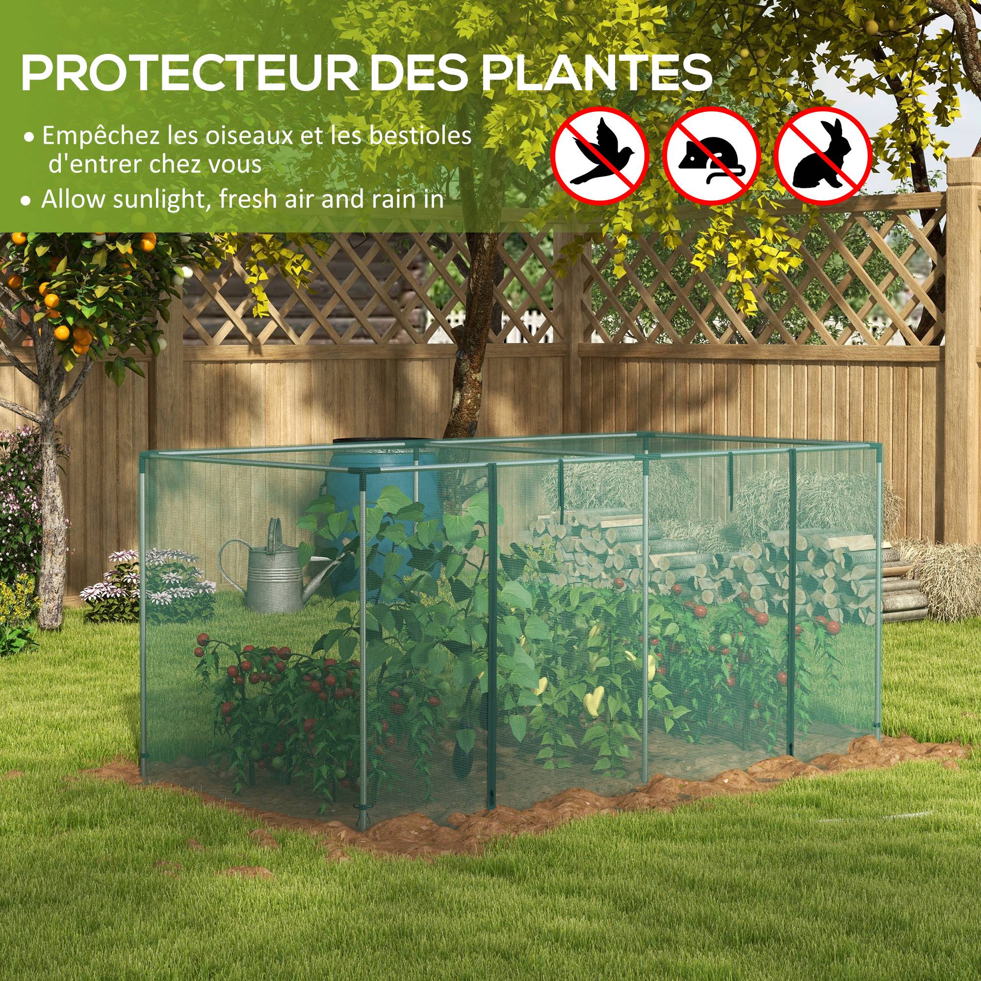 Cage culture serre de jardin acier HDPE potager protection plantes porte zippée 240x110cm vert - ComfortXL Outdoor Living - Image 6