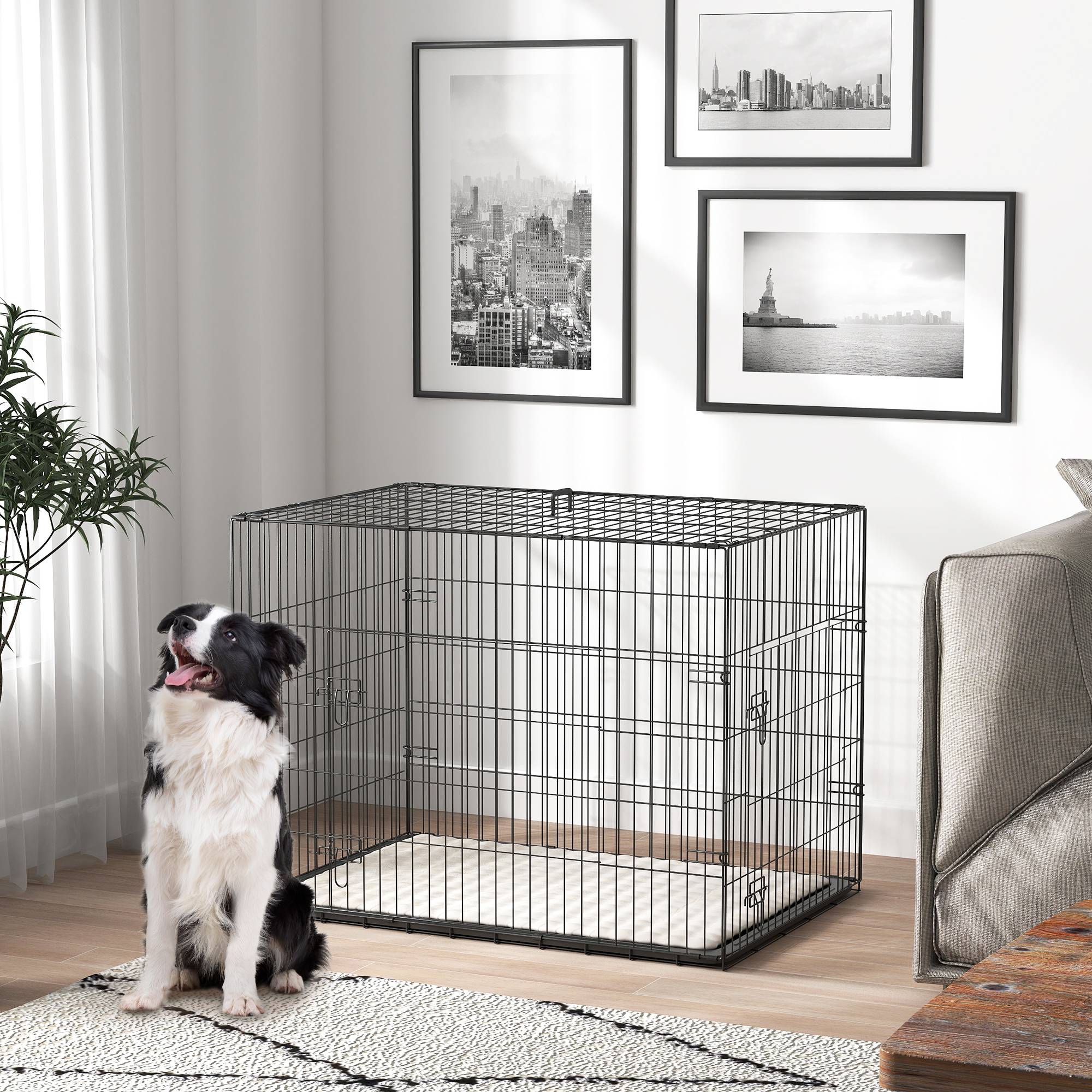Sans Marque - Cage caisse de transport pliante pour chien poignée, plateau amovible, coussin fourni 90 x 57,5 x 62 cm noir - Image 4