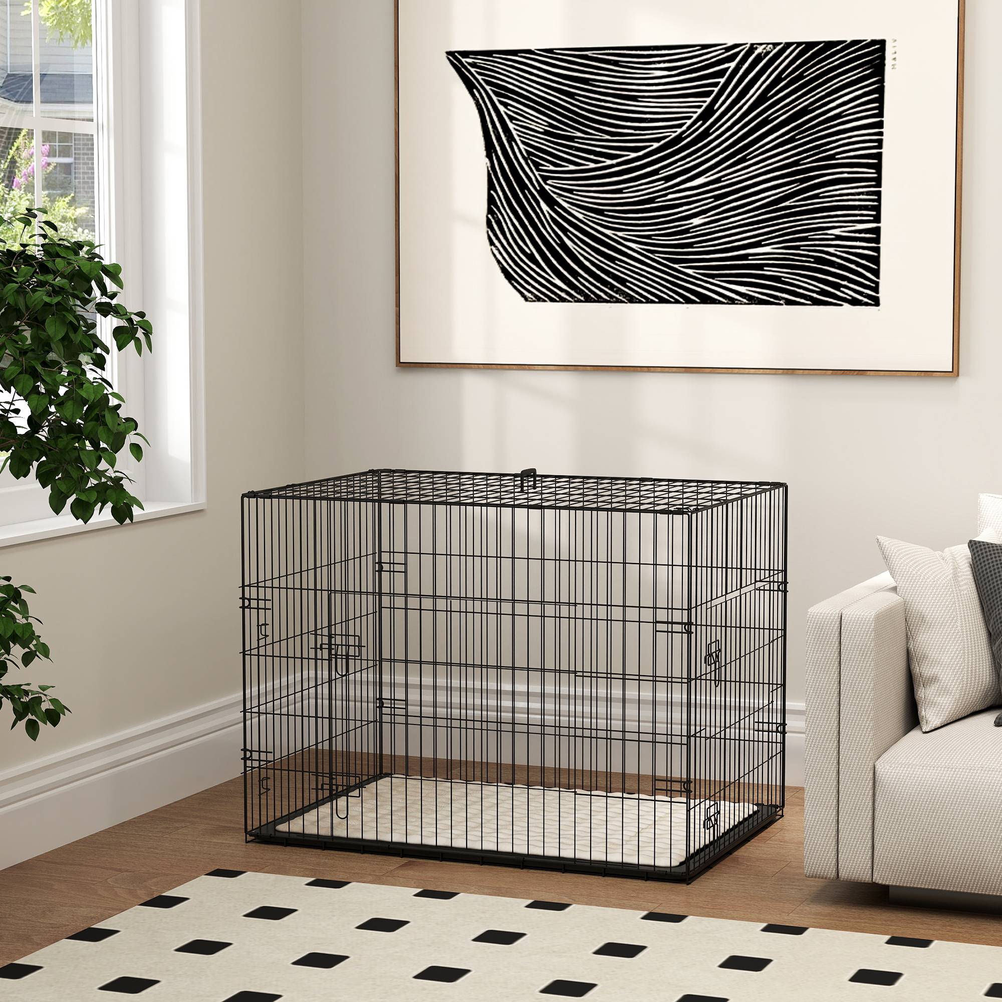 Sans Marque - Cage caisse de transport pliante pour chien poignée, plateau amovible, coussin fourni 90 x 57,5 x 62 cm noir - Image 10