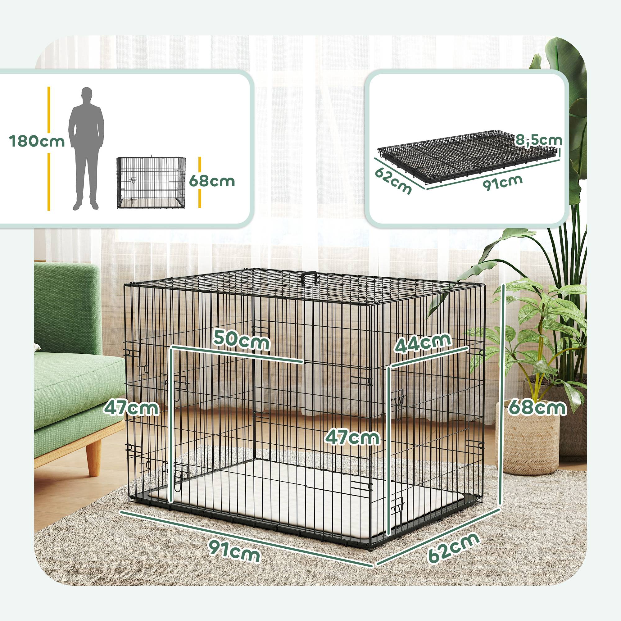 Sans Marque - Cage caisse de transport pliante pour chien poignée, plateau amovible, coussin fourni 90 x 57,5 x 62 cm noir - Image 5