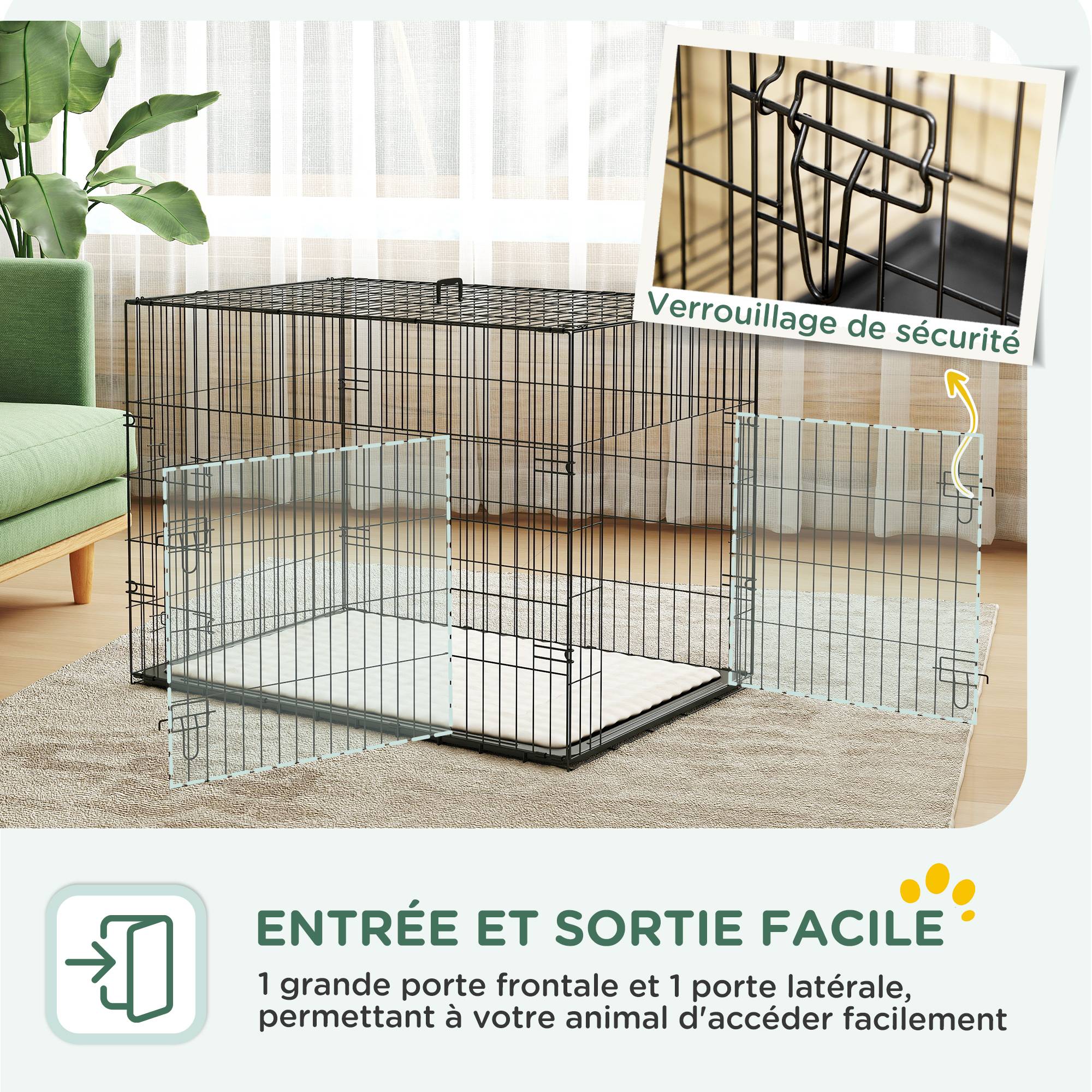 Sans Marque - Cage caisse de transport pliante pour chien poignée, plateau amovible, coussin fourni 90 x 57,5 x 62 cm noir - Image 7
