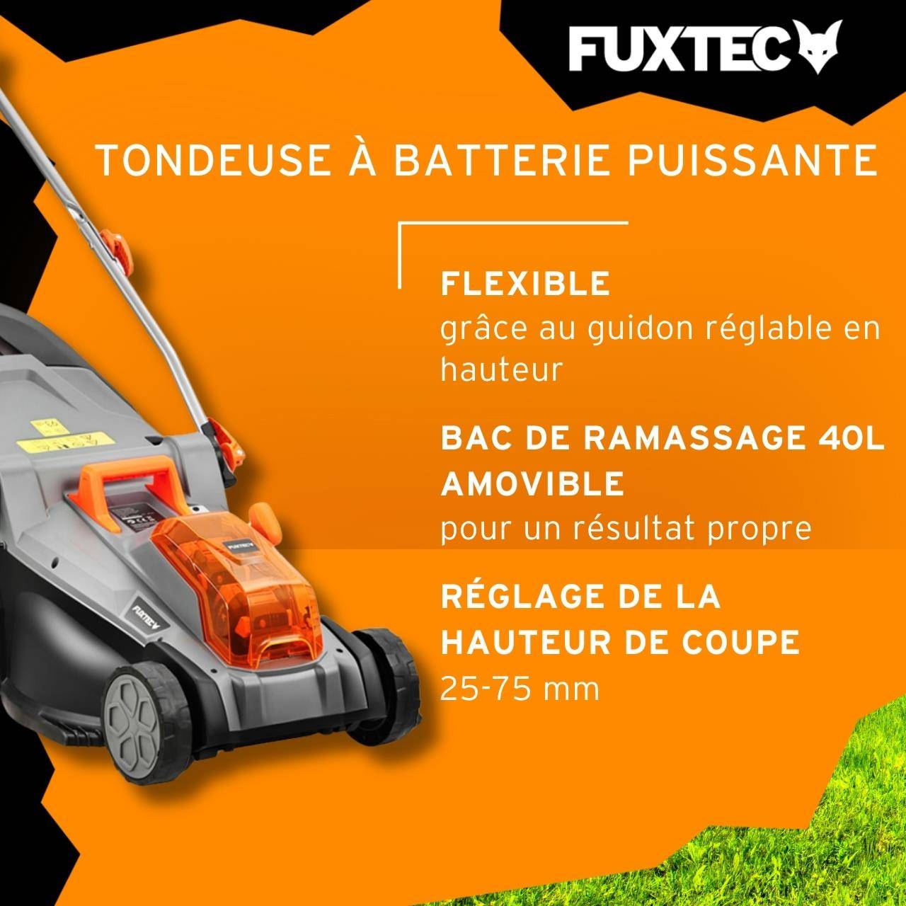 FUXTEC - Tondeuse gazon sans fil 40 V coupe 37 cm avec 2 batteries 4 Ah et bac 40 L – Fuxtec - Image 5
