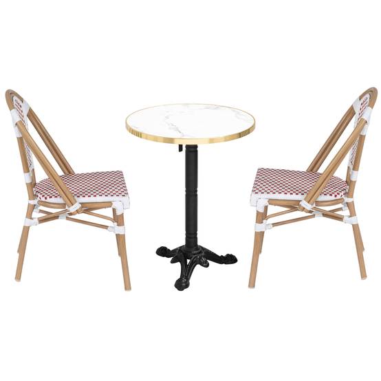 Oviala - Ensemble table de terrasse inclinable marbre blanc et 2 chaises rouge Montmartre - Oviala - Image 1