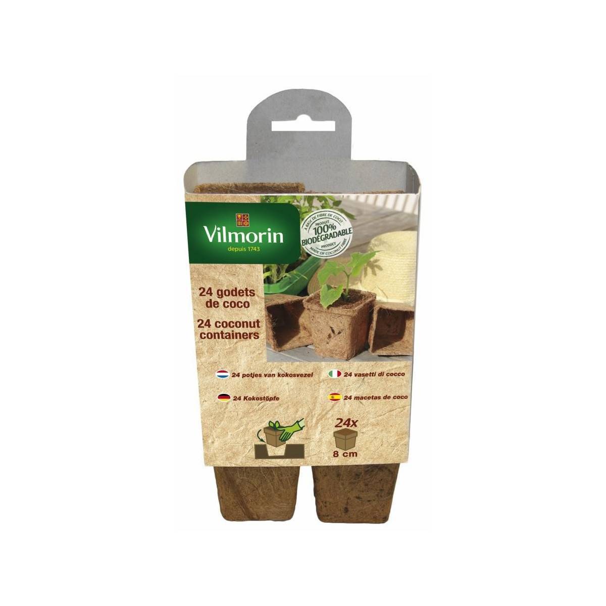 Vilmorin - 24 godets coco carrés 8 cm Vilmorin
