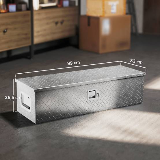 Coffre Rangement Aluminium Remorque Camion Verrouillable 99cm Argent - ComfortXL Outdoor Living - Image 3