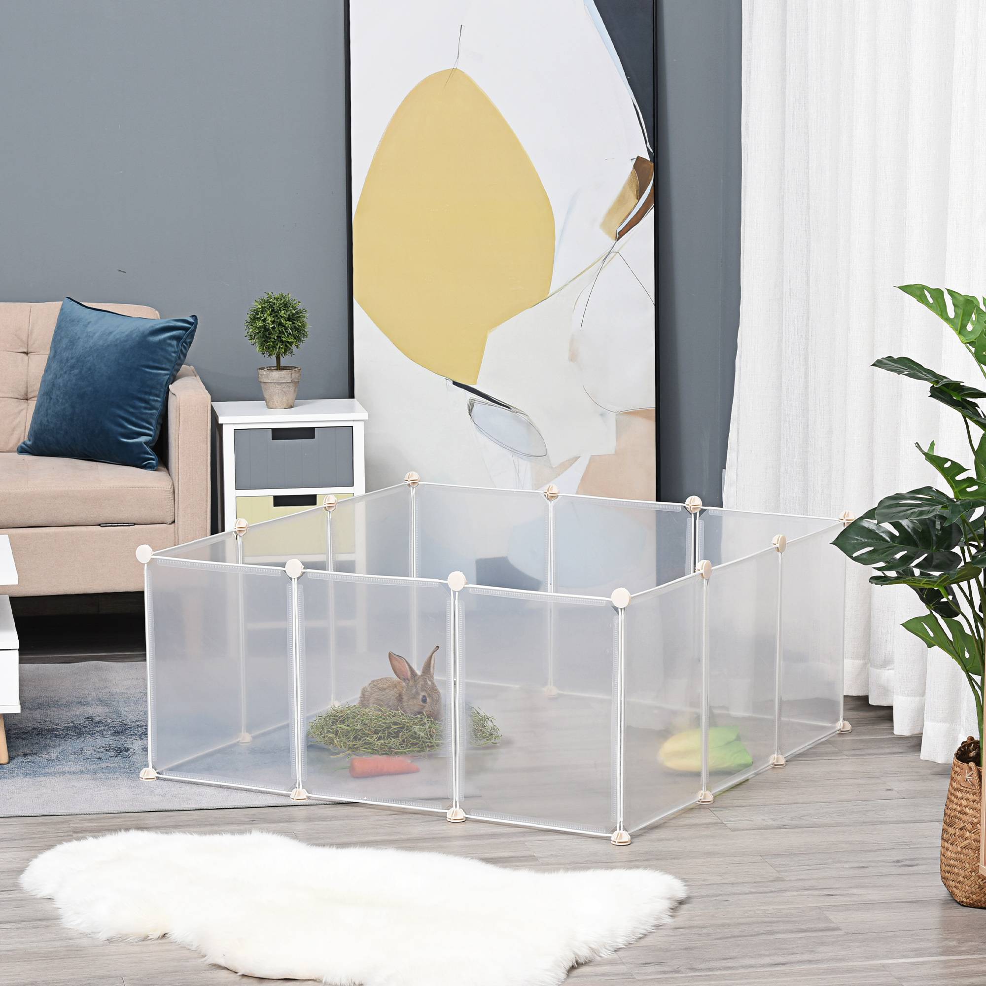 Enclos Modulable Métal Résine Intérieur Petits Animaux 12 Panneaux Blanc - ComfortXL Outdoor Living - Image 1