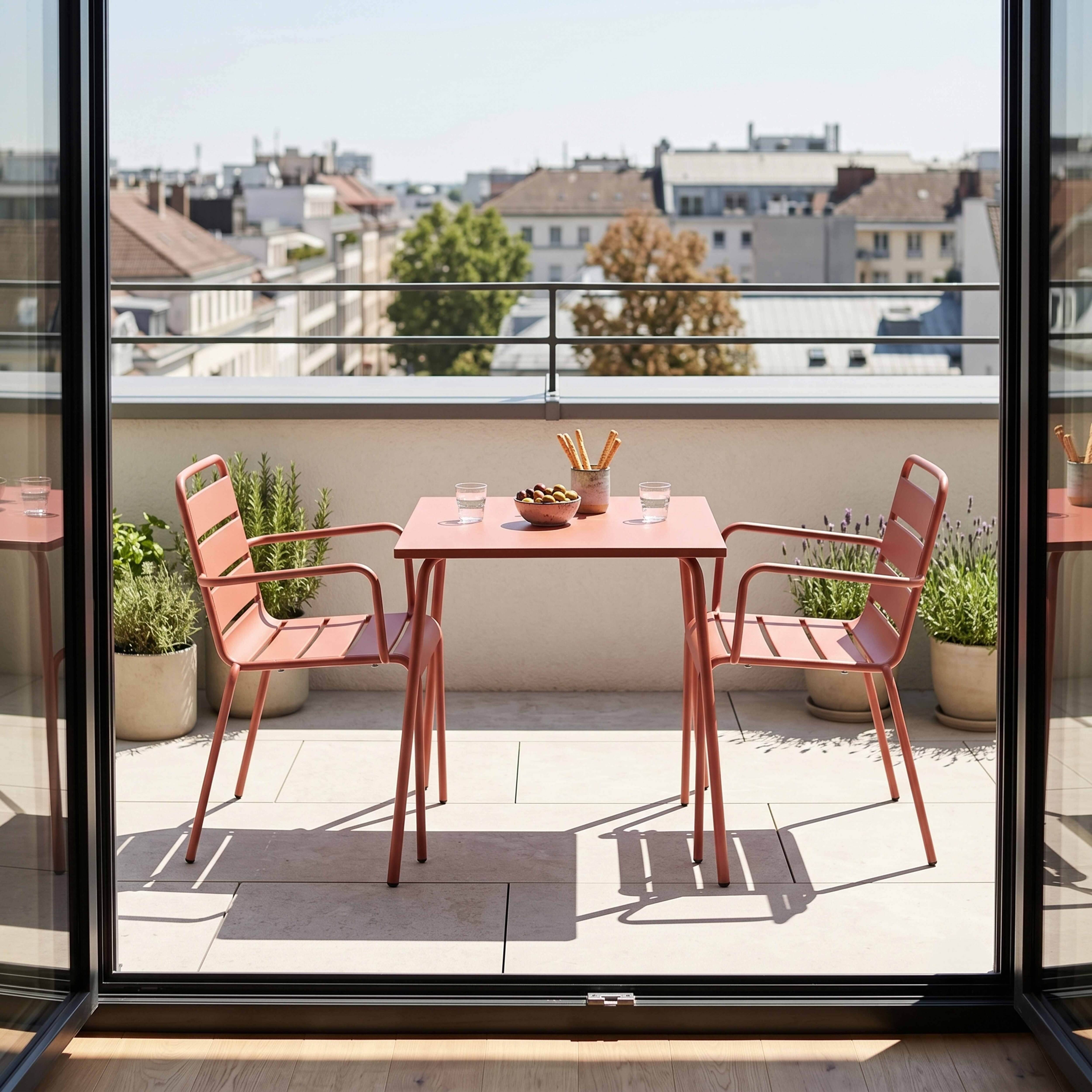 Oviala - Ensemble table de jardin carrée et 2 fauteuils acier argile Palavas - Oviala - Image 2