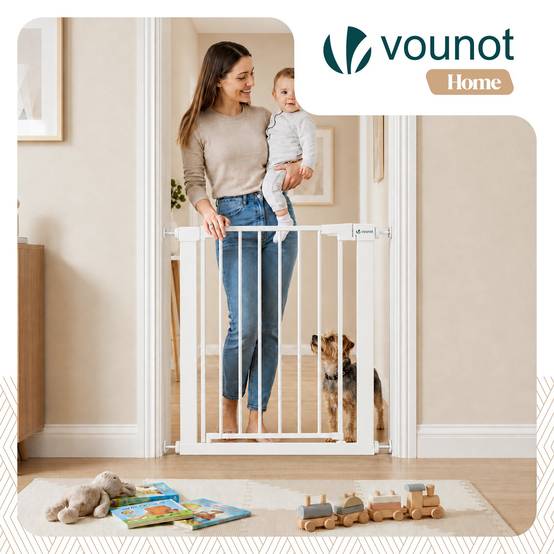 Vounot - Barriere de securite a pression sans percage Largeur 75-82cm Metal blanc - Image 2