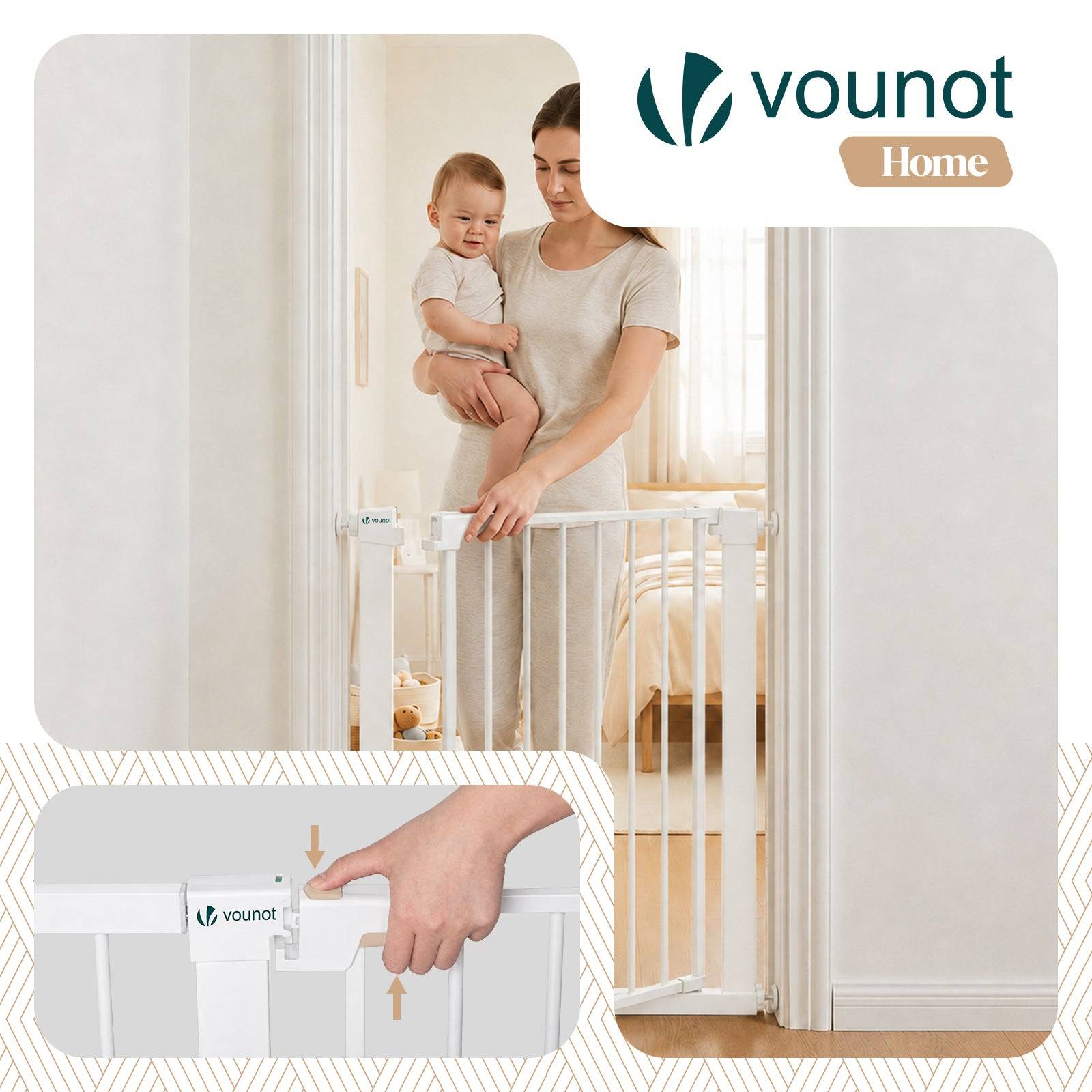Vounot - Barriere de securite a pression sans percage Largeur 75-82cm Metal blanc - Image 4